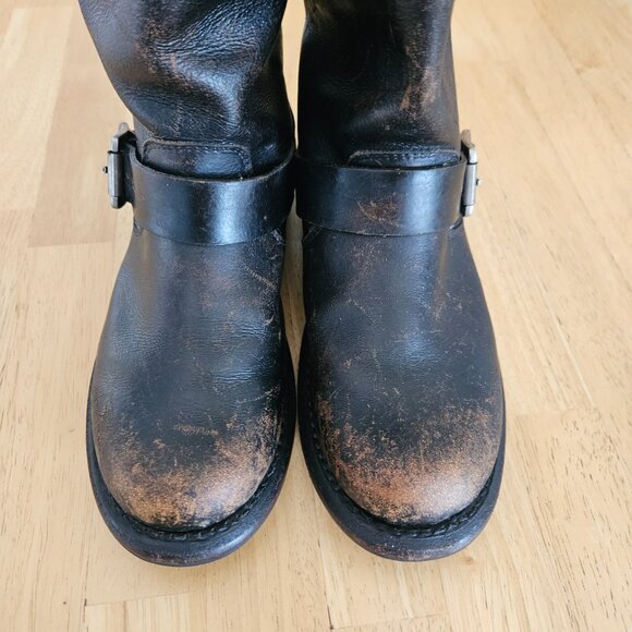 Frye Veronica Black Leather Combat & Moto Boots like new wear 1 time - Picture 1 of 13